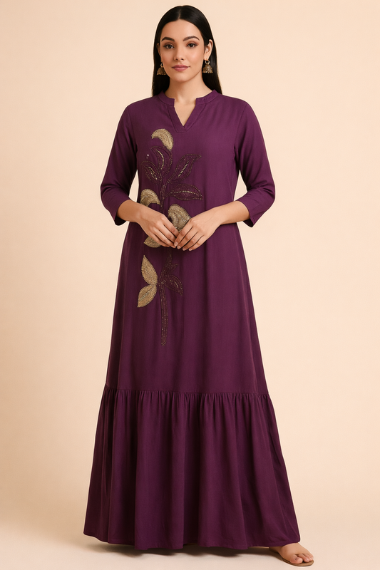 Purple Embroidered Anarkali Gown