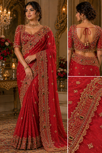 Royal Zari Ruby Saree with Beaded Blouse
