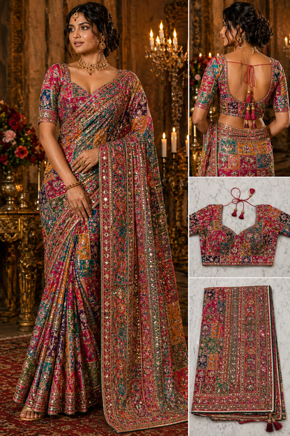 Multicolor Patchwork Designer Saree with Blouse