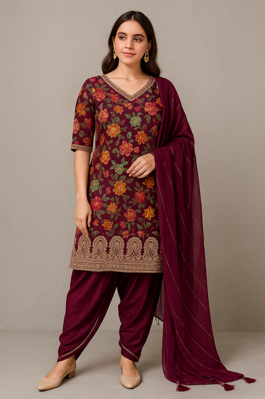 Maroon Floral Designer Salwar Suit