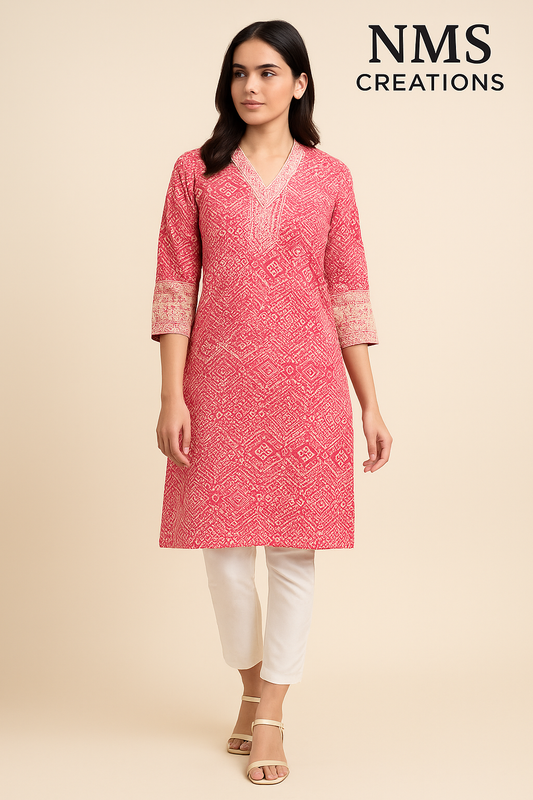 Elegant Pink Chikankari Embroidered Kurti with Geometric Motifs