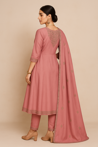 Dusty Rose Embroidered Salwar Suit with Dupatta