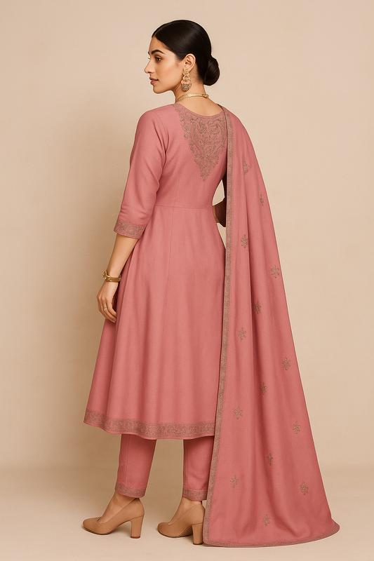 Dusty Rose Embroidered Salwar Suit with Dupatta
