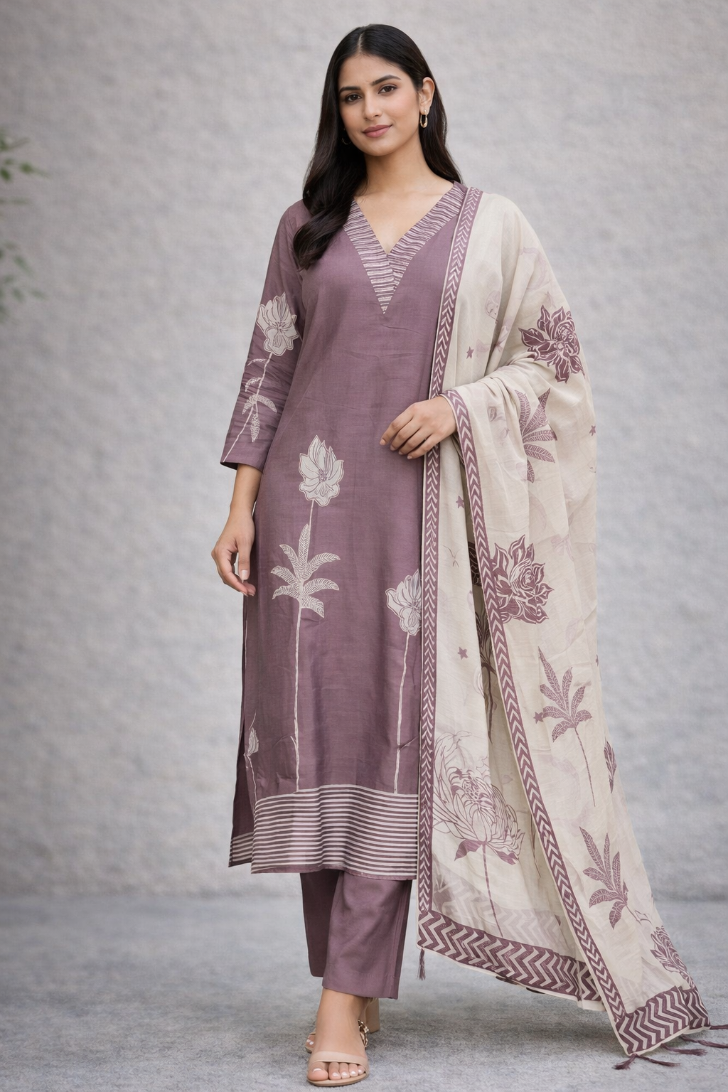 Dusky Purple Printed Salwar Suit Set