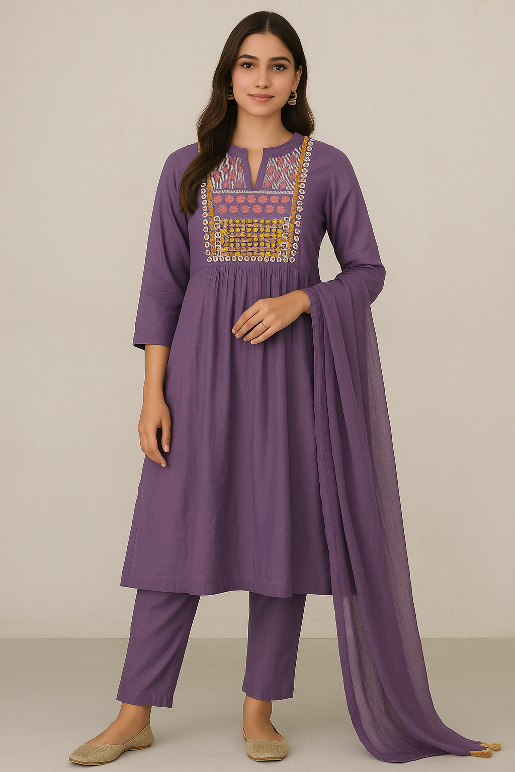 Amethyst Aura Embroidered Anarkali Kurta Set