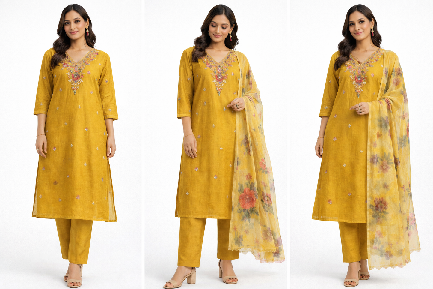 Sunlit Yellow Embroidered Ensemble with Straight Pants
