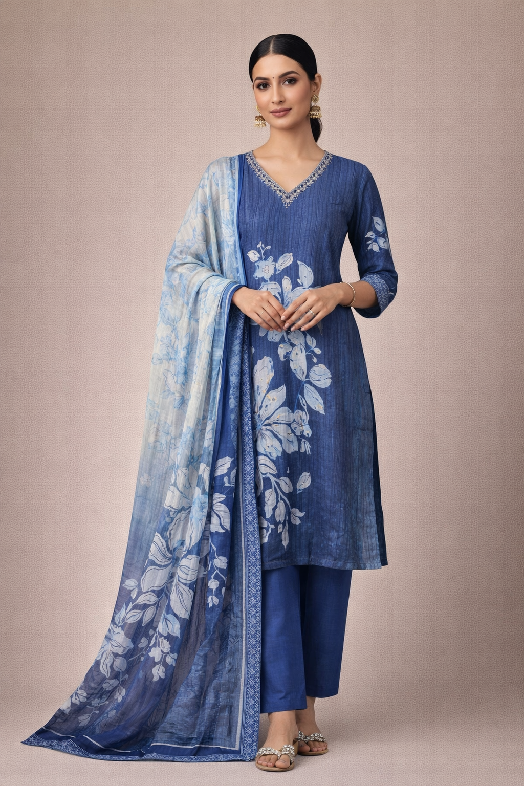 Pastel Blue Straight Kurta Set with Dupatta