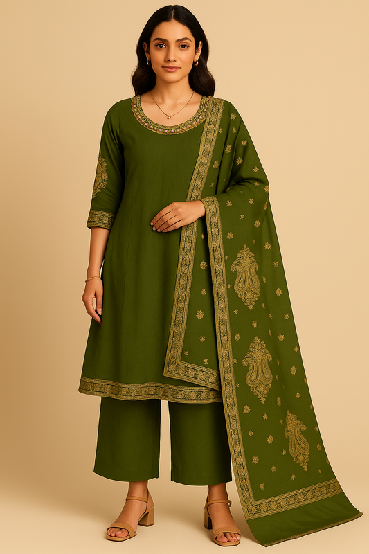 Olive Royale Three-Piece Anarkali Set