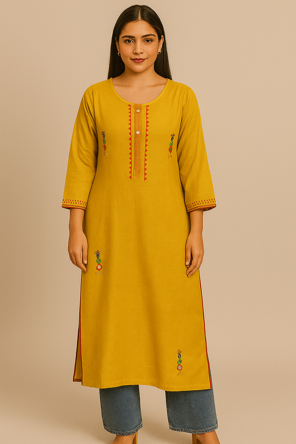 Sunlit Mustard Embroidered Kurta