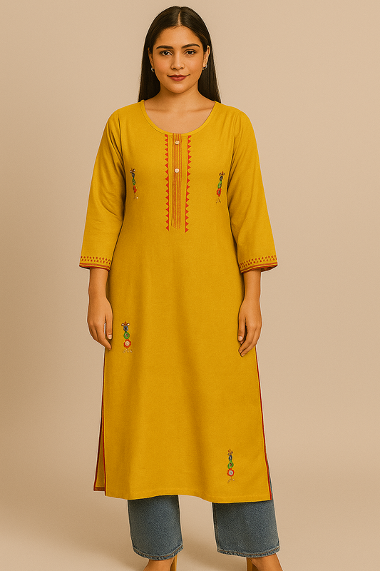 Sunlit Mustard Embroidered Kurta