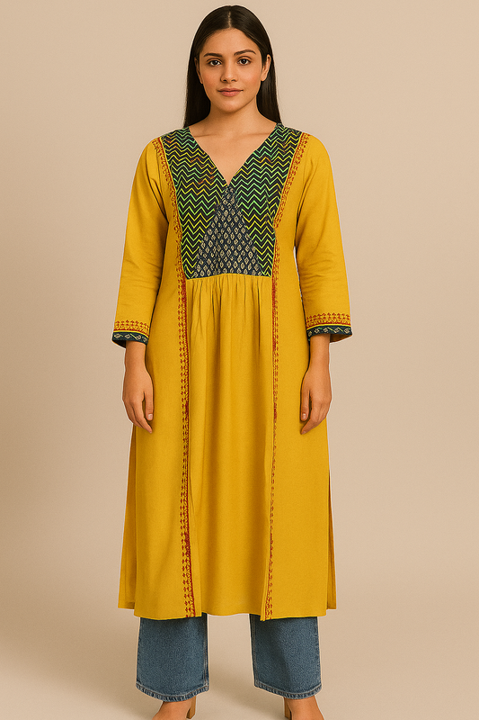 Olive Cascade Mustard Kurti