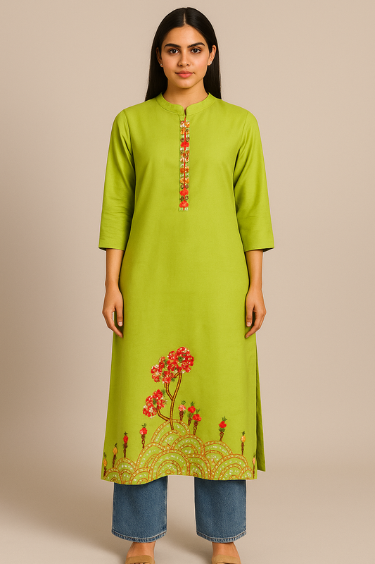 Lime Garden Yoke Kurti