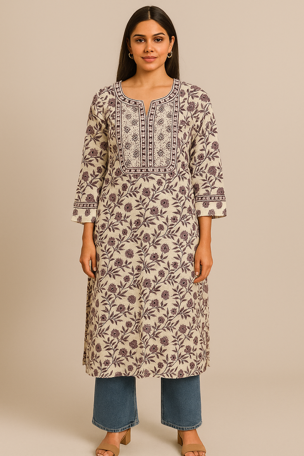 Lavender Floral Ethnic Kurti
