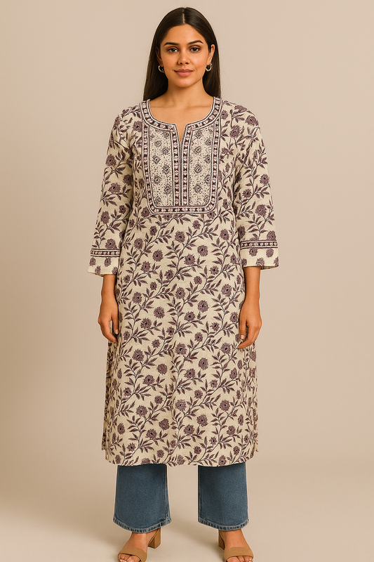 Lavender Floral Ethnic Kurti