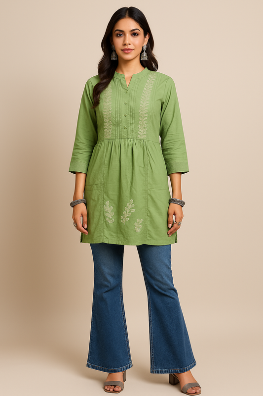 Meadow Mist Pintuck Embroidered Short Kurta