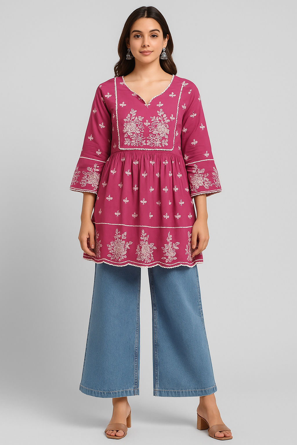 Rosette Bloom Embroidered Short Kurta
