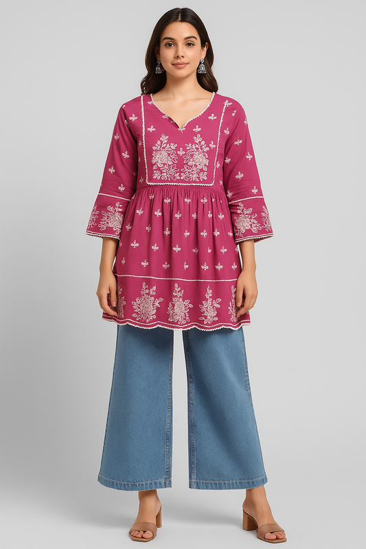 Rosette Bloom Embroidered Short Kurta