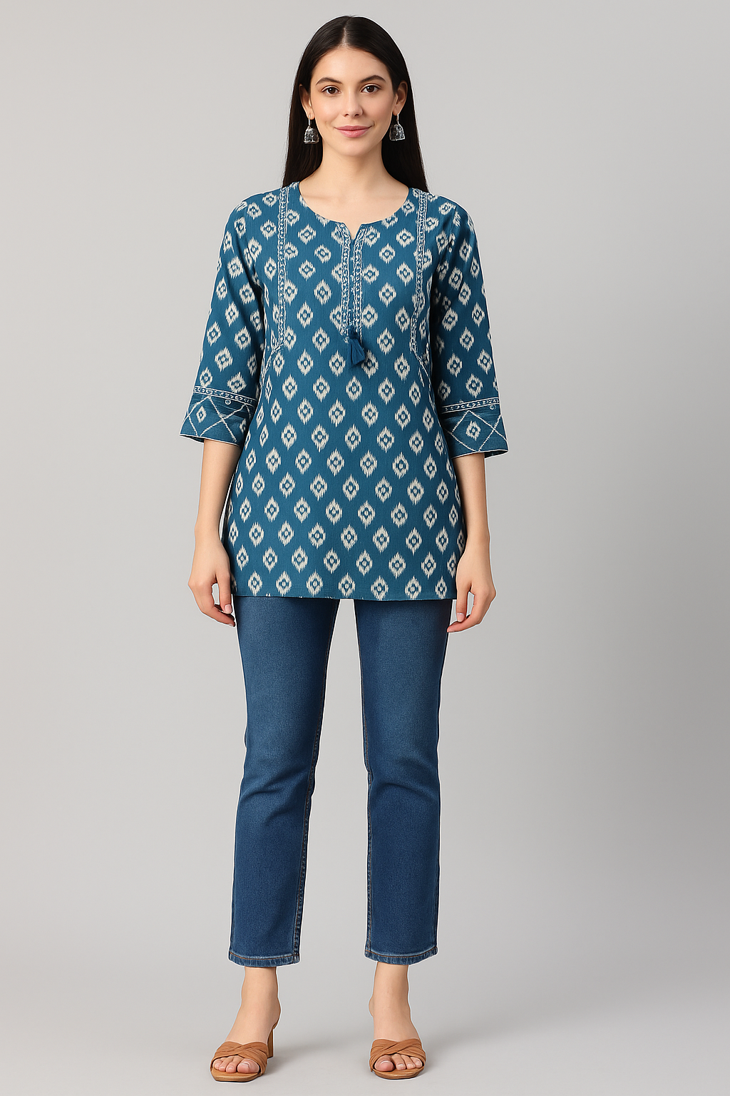 Indigo Ikat Tassel Short Kurta