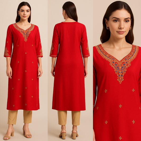 Royal Zari Blossom Embroidered Long Kurta