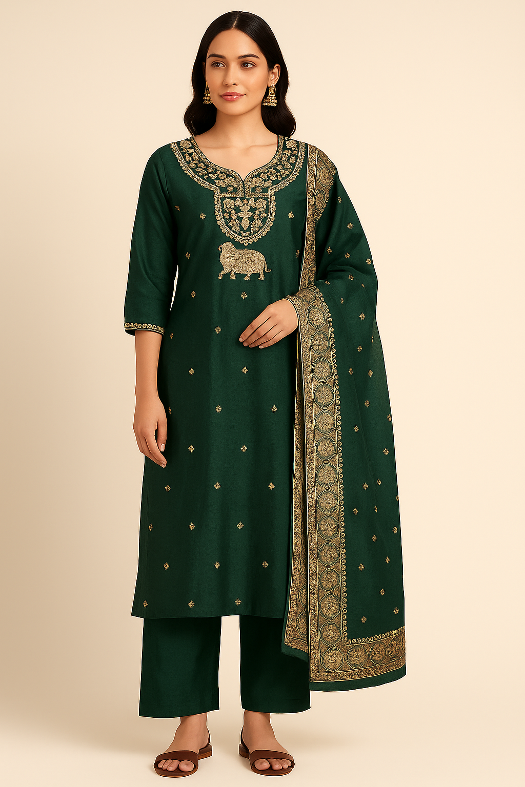 Royal Emerald Zari Embroidered Kurta Set