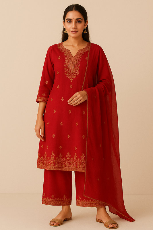 Crimson Garnet Embroidered Kurta Set