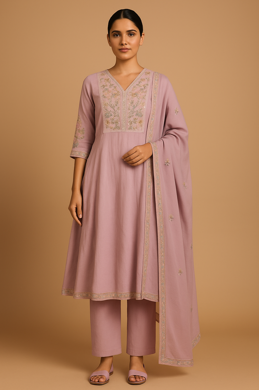 Blush Lilac Embroidered Salwar Suit with Dupatta