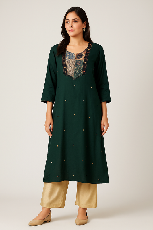 Dark Emerald Patchwork Kurta