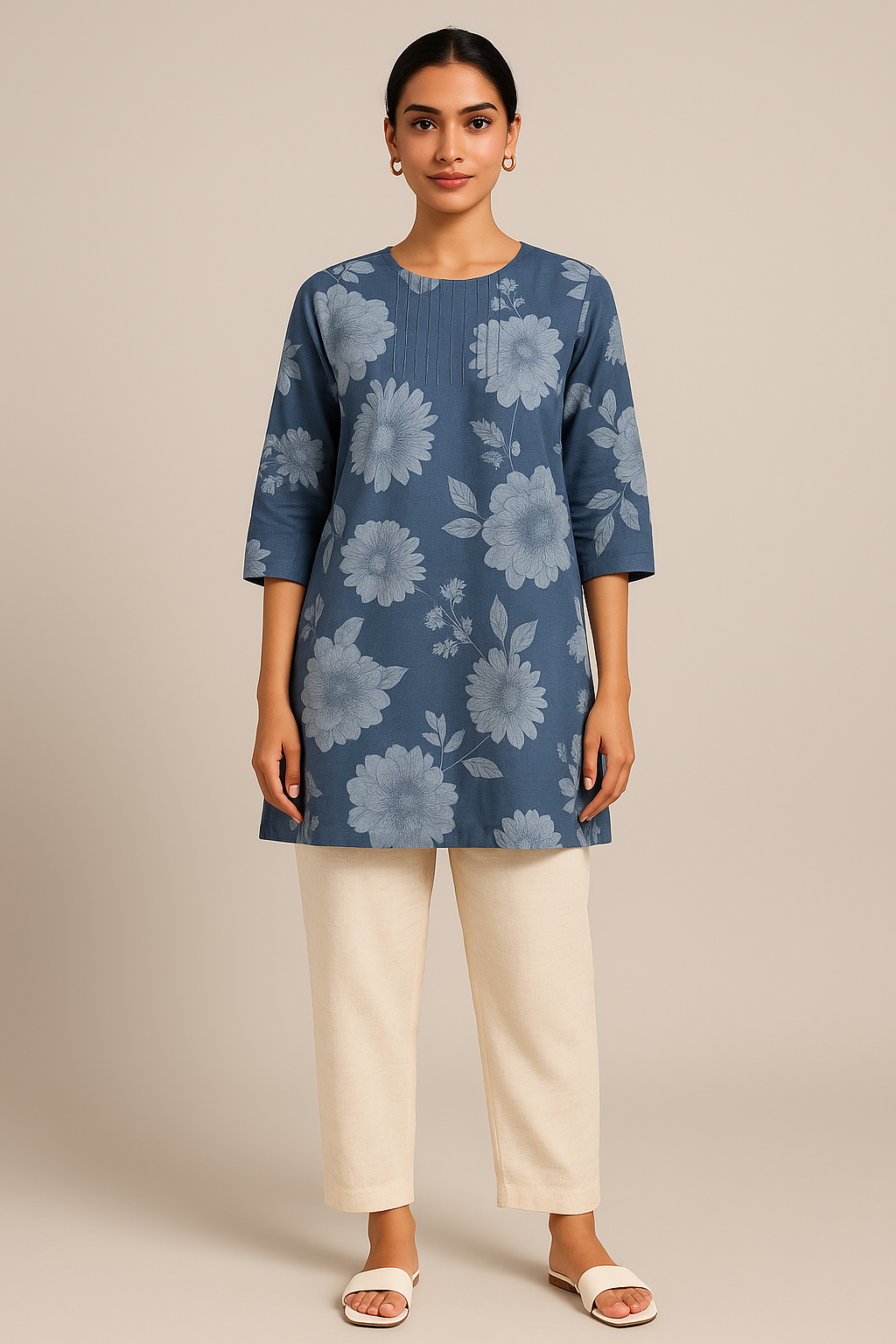 Blue Mist Floral Pintuck Coord Set