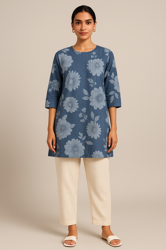 Blue Mist Floral Pintuck Coord Set