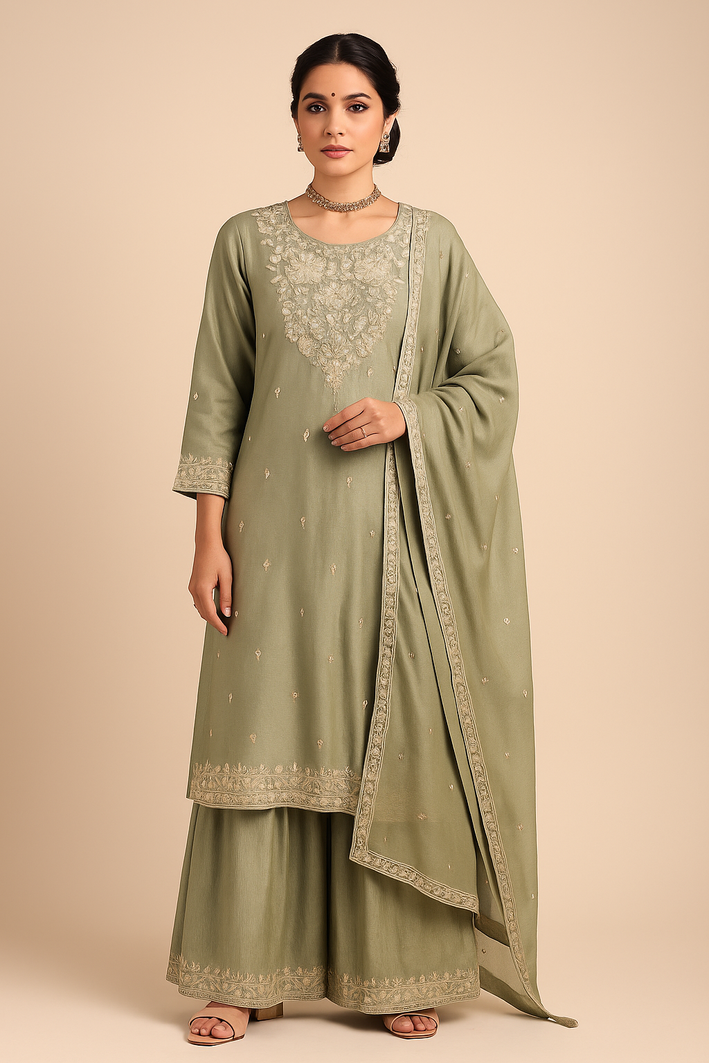 Sage Blossom Embroidered Kurta Set
