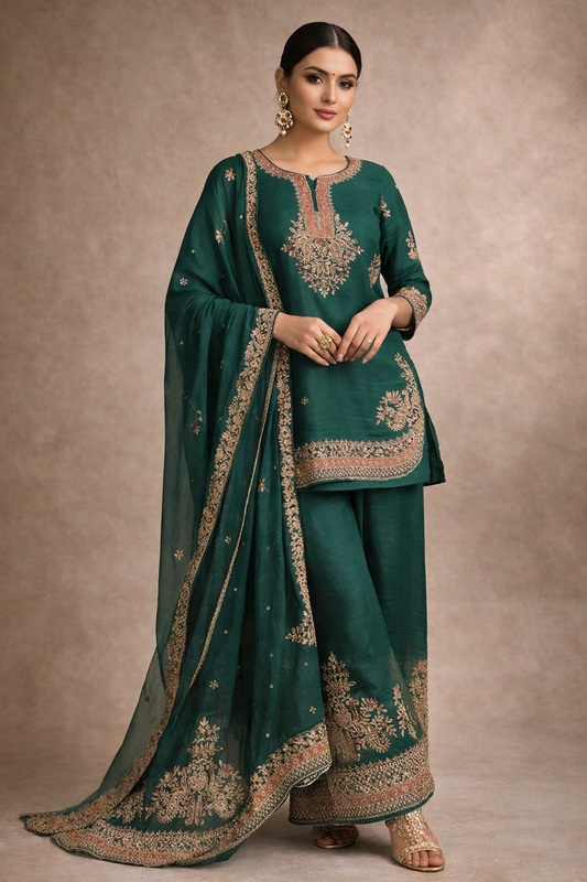 Emerald Noor Heavy Embroidered Kurta Palazzo Set