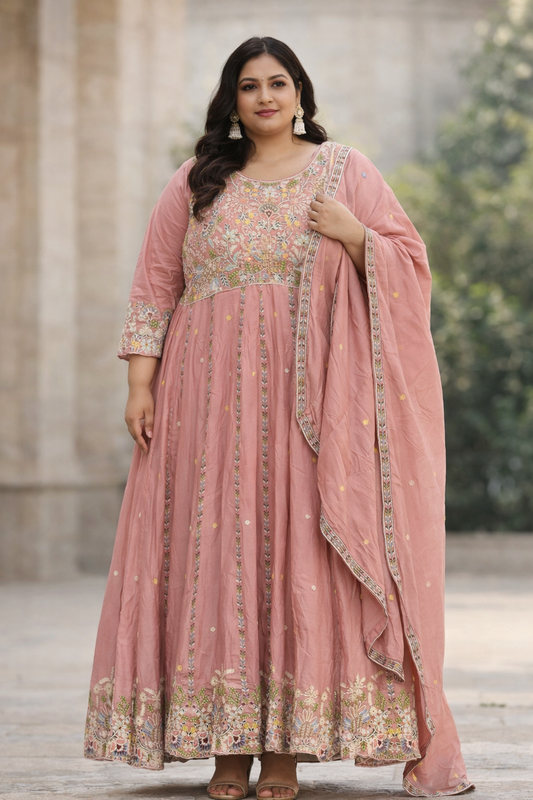 Rosy Blush Embroidered Anarkali Set
