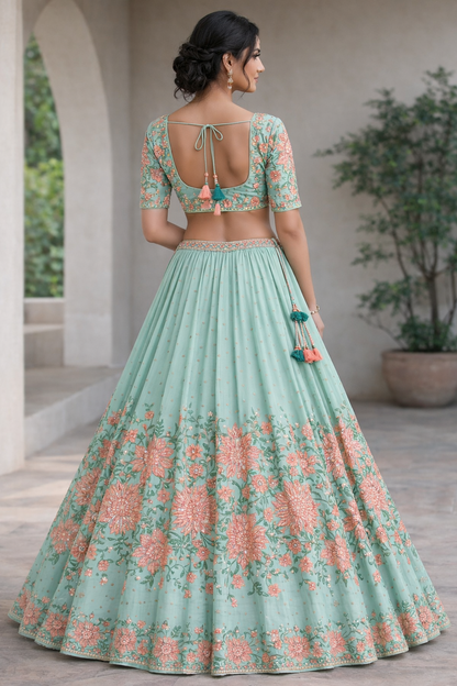 Pastel Blue Blossom Lehenga Set with Dupatta