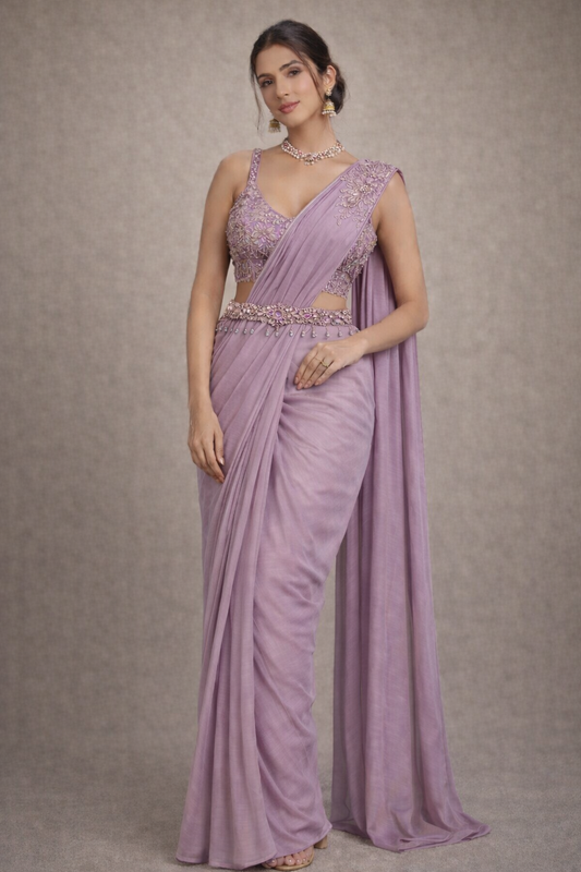 Lavender Mist Pre-Draped Indo-Western Saree