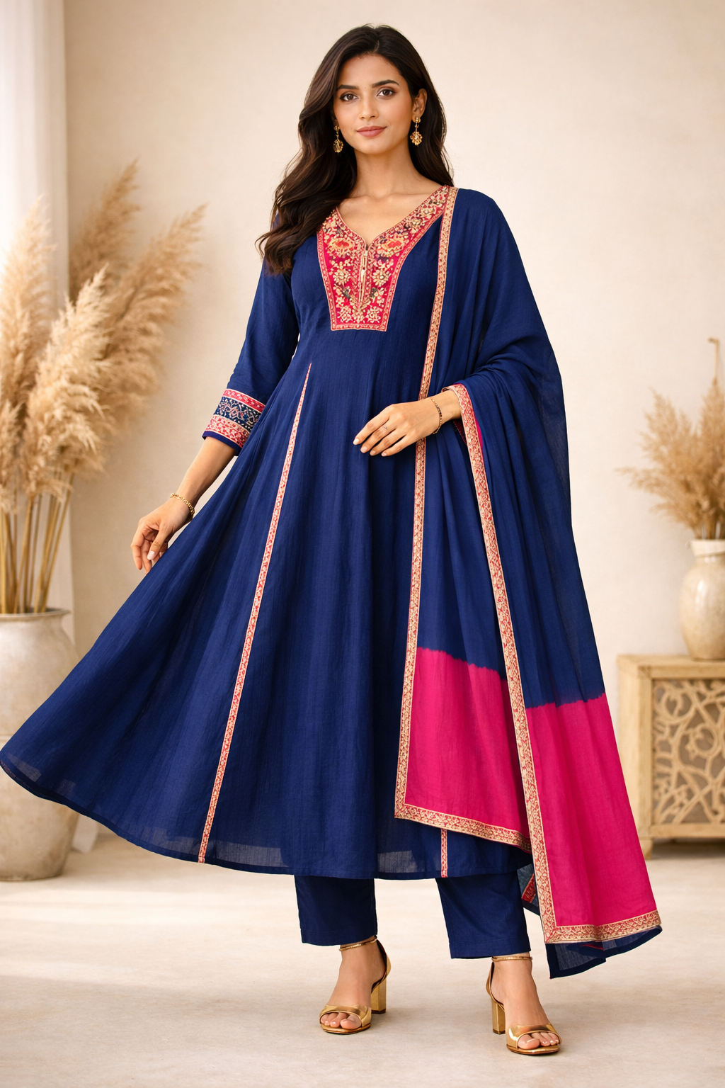 Royal Navy Anarkali Set with Dupatta