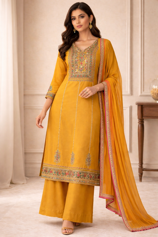 Sunflower Grace Kurta Set (3-Piece)