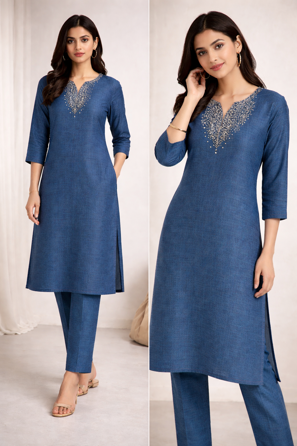 Indigo Grace Straight Kurta Set (2-Piece)