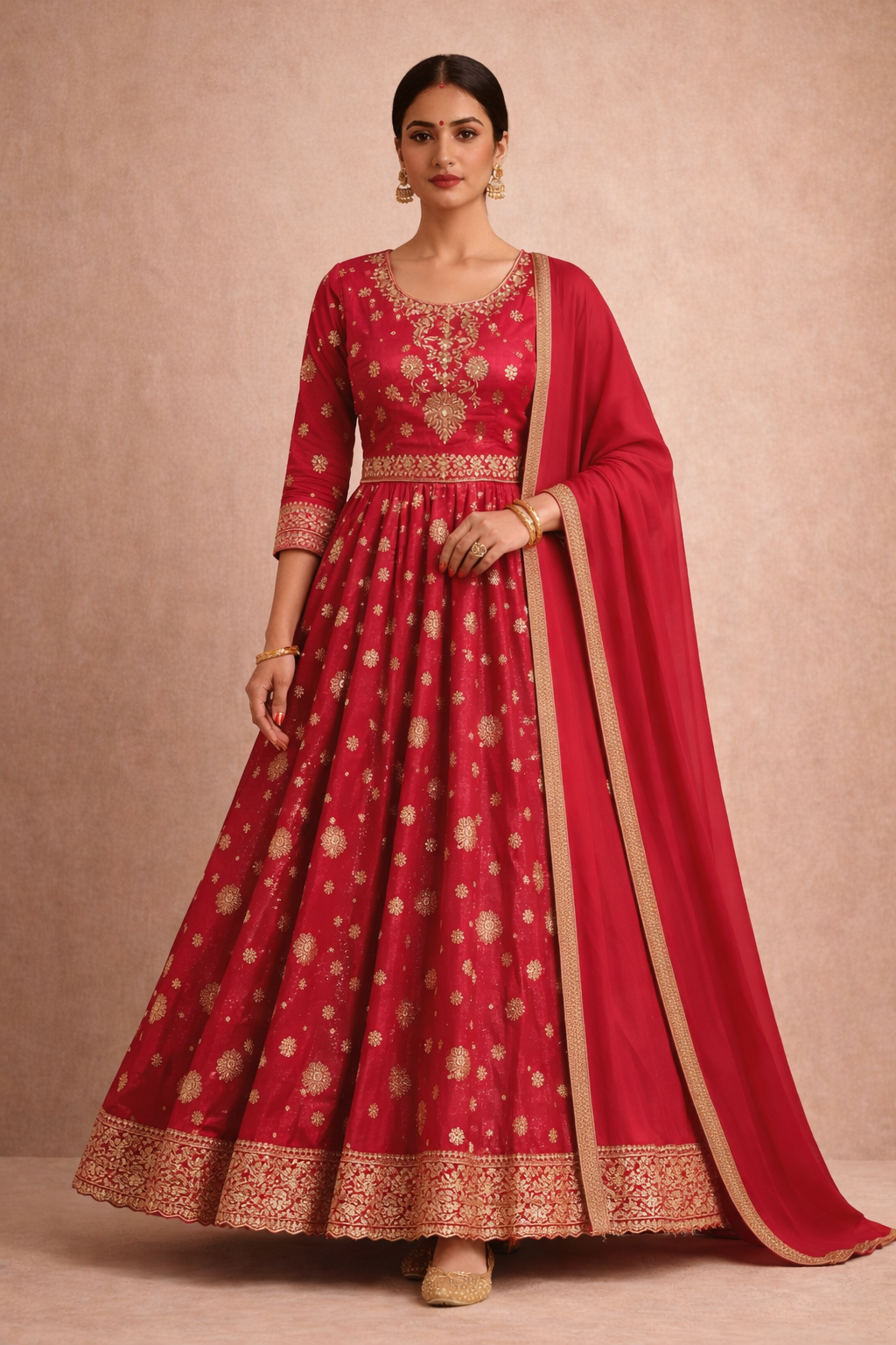 Pink Gulab Anarkali Set (3-Piece)