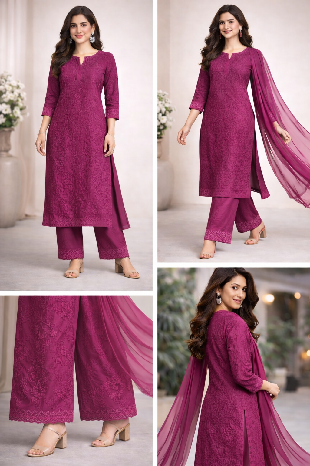 Regal Purple Self-Embroidered Kurta Set – 3 Piece