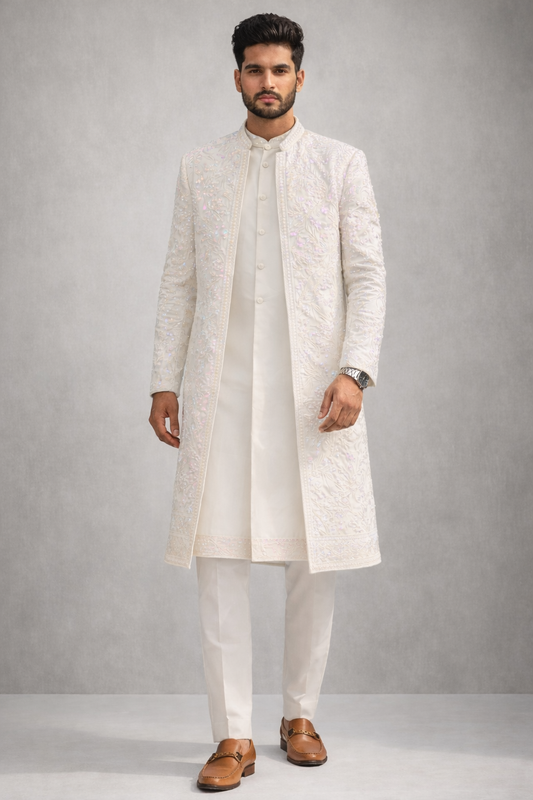 Ivory Blush Embroidered Sherwani Set