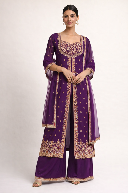 Royal Plum Centre-Slit Kurta Set