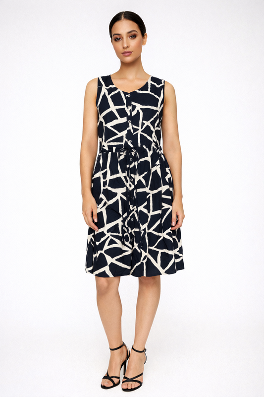 Midnight Blue Abstract Print Midi Dress