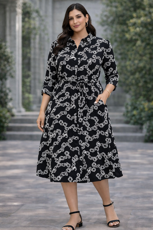 Midnight Black Chain Print Dress