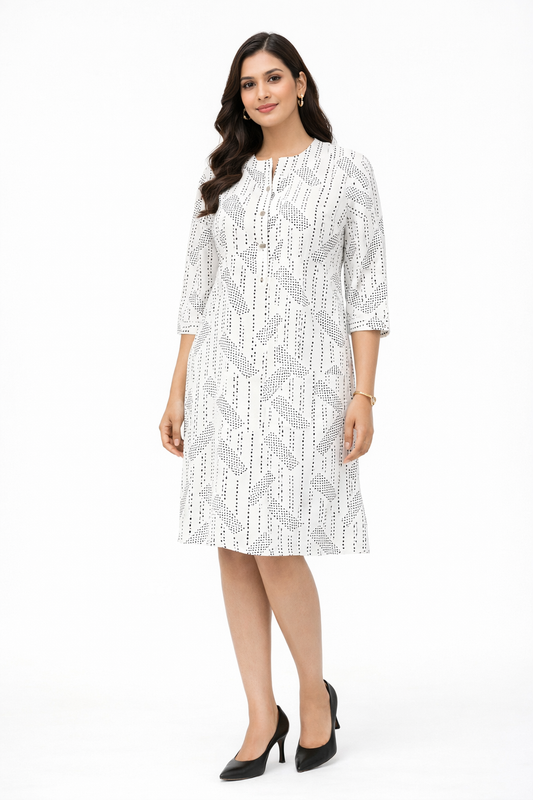 Ivory Dot Leaf Midi Dress