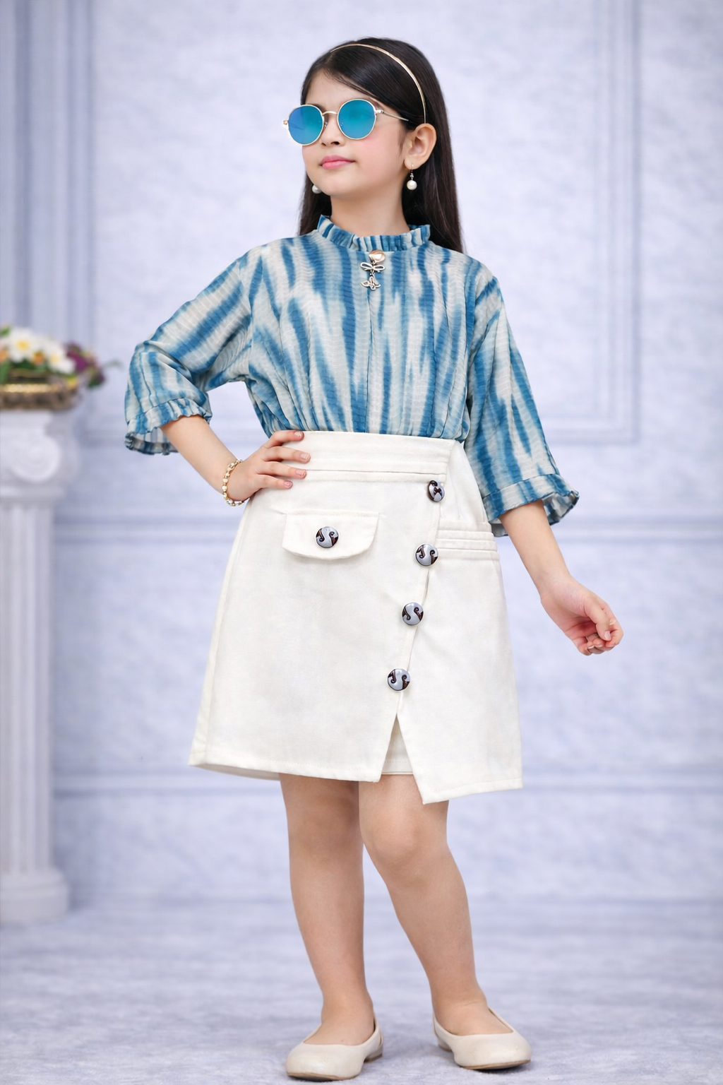 Indigo Pearl Tie-Dye Dress for Girls