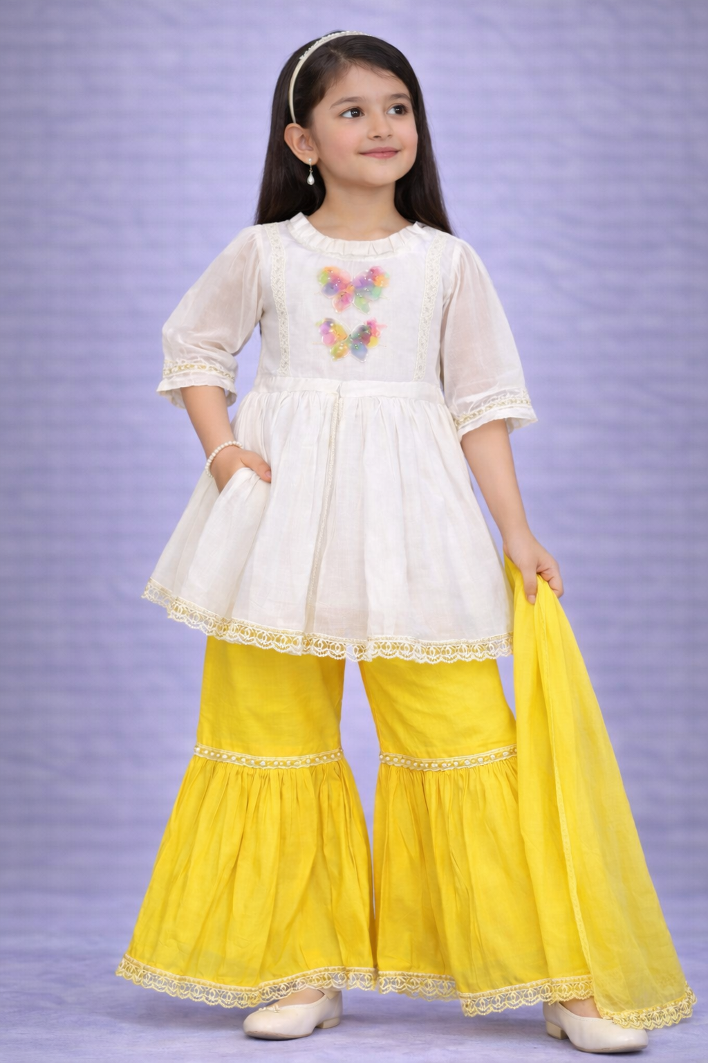Ivory Sunshine Peplum Sharara Set for Girls