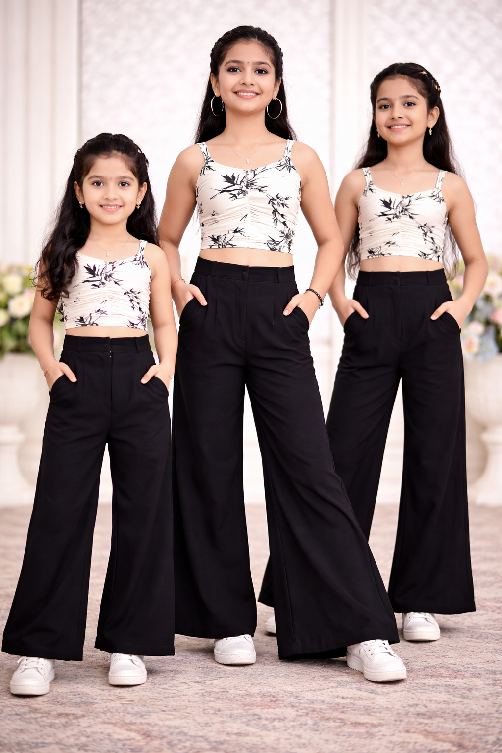 Ivory Noir Printed Crop Top &amp; Palazzo Co-Ord Set for Girls