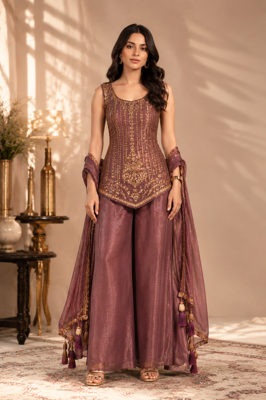 Women's Corset style kurta, plazo & dupatta set