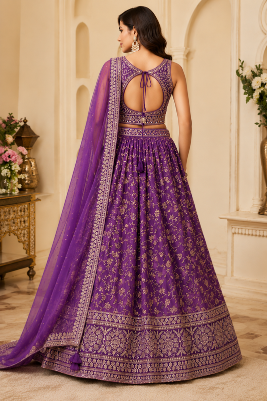 Lavender Floral Embroidered Lehenga Set
