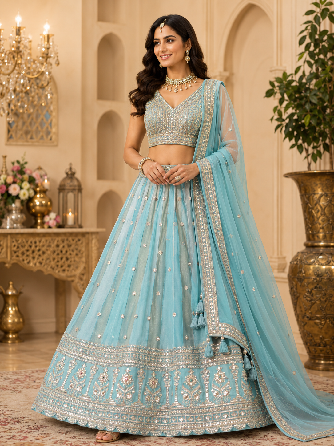 Pastel zari lehenga choli set – alternate view